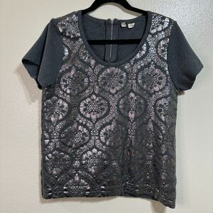 Anthropologie Moth Women's Knit Top Size M Silver/Gray Metallic "Drawing Room"